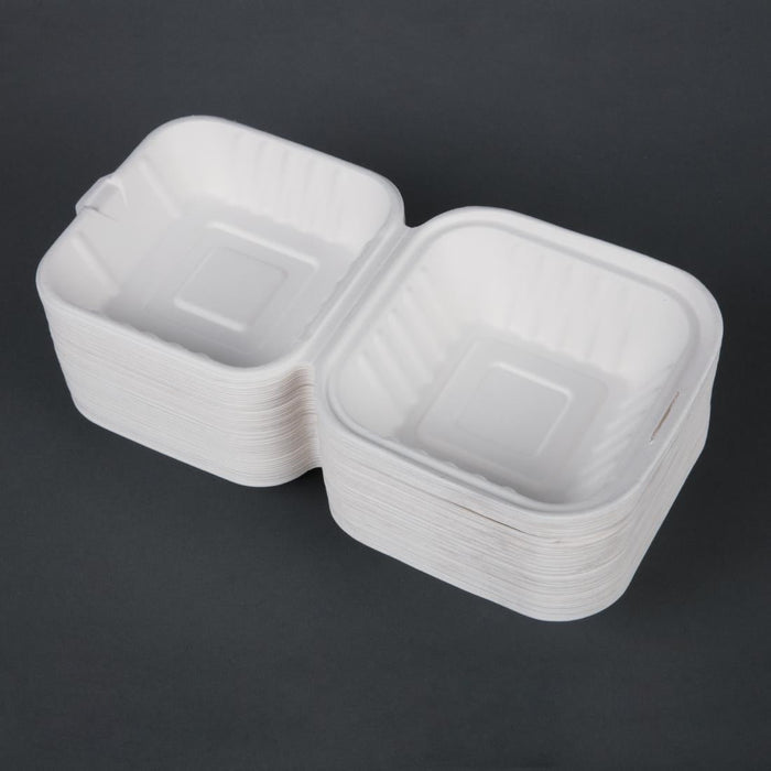 Fiesta Compostable Bagasse Burger Boxes with Side Ridges 153mm (500 Pack) Fiesta Compostable