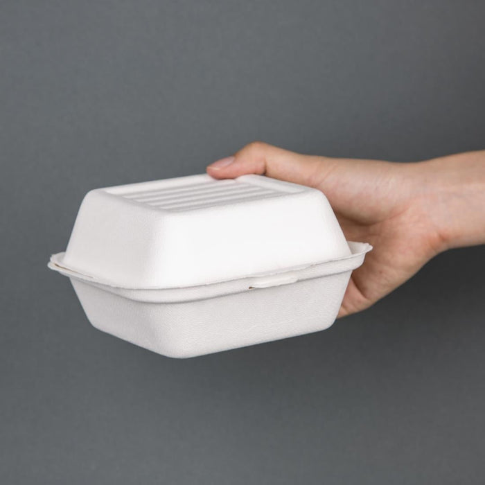 Fiesta Compostable Bagasse Burger Boxes with Bottom Ridges 157mm (500 Pack) Fiesta Compostable