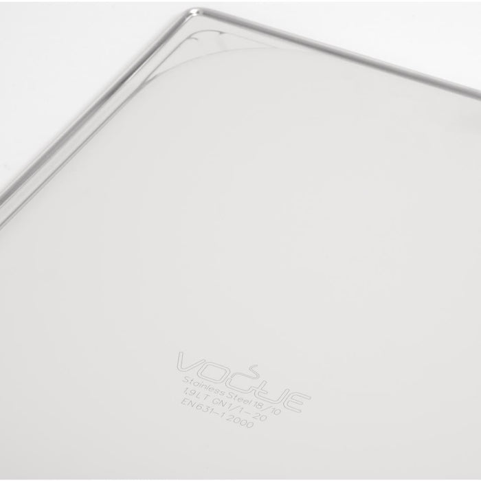 Vogue Heavy Duty Stainless Steel 1/1 Gastronorm Tray 20mm Vogue