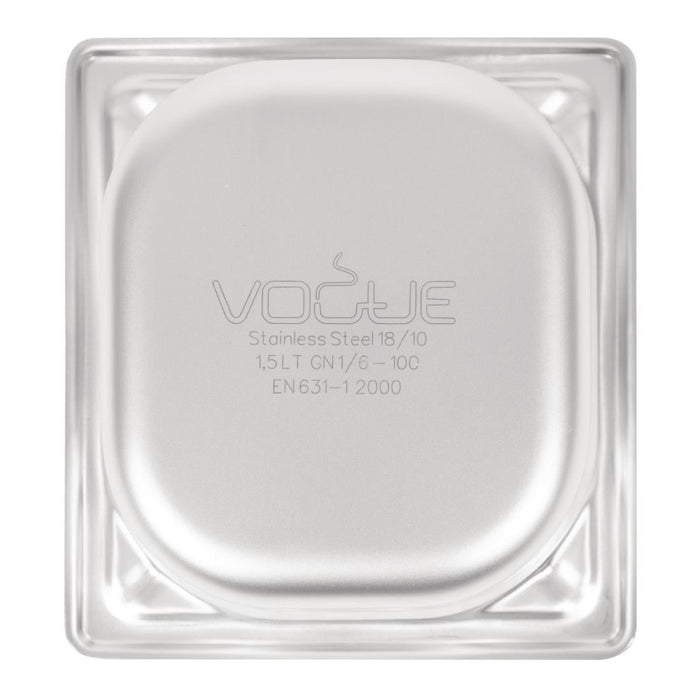Vogue Heavy Duty Stainless Steel 1/6 Gastronorm Tray 100mm Vogue