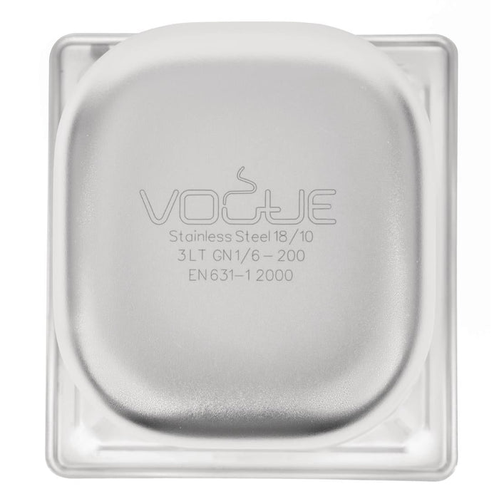 Vogue Heavy Duty Stainless Steel 1/6 Gastronorm Tray 200mm Vogue
