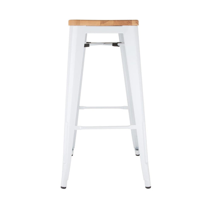 Bolero Bistro High Stools with Wooden Seatpad White (4 Pack) Bolero