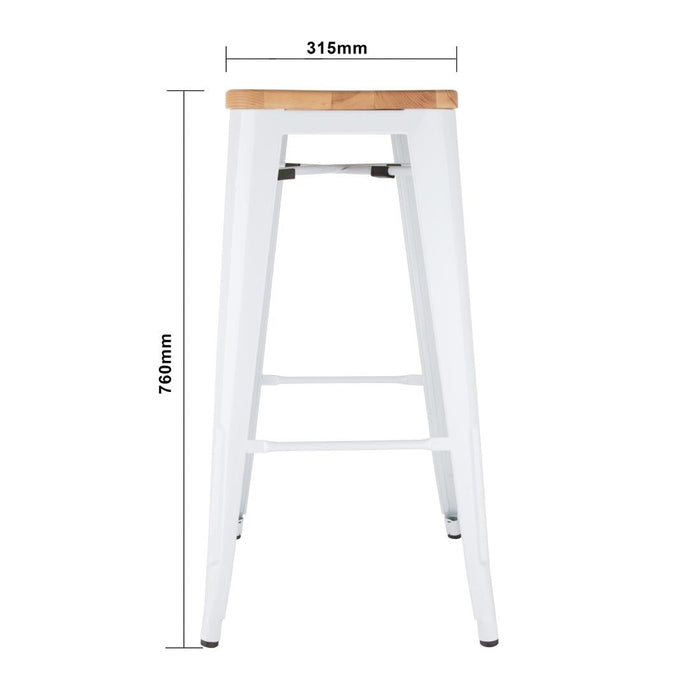 Bolero Bistro High Stools with Wooden Seatpad White (4 Pack) Bolero
