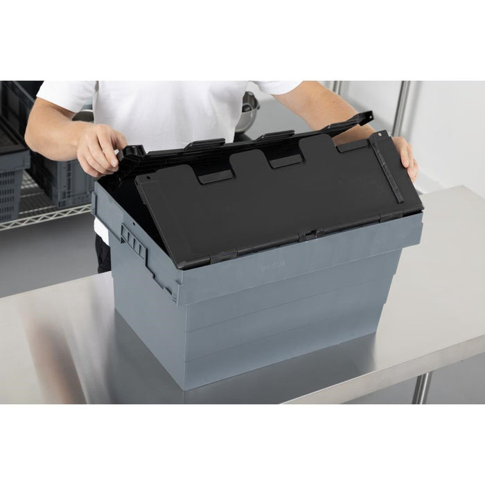 Vogue Plastic Transport Storage Crate with Attached Lid 600x400x320mm Vogue