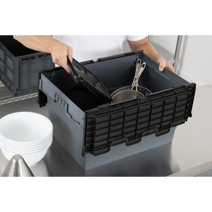 Vogue Plastic Transport Storage Crate with Attached Lid 600x400x320mm Vogue