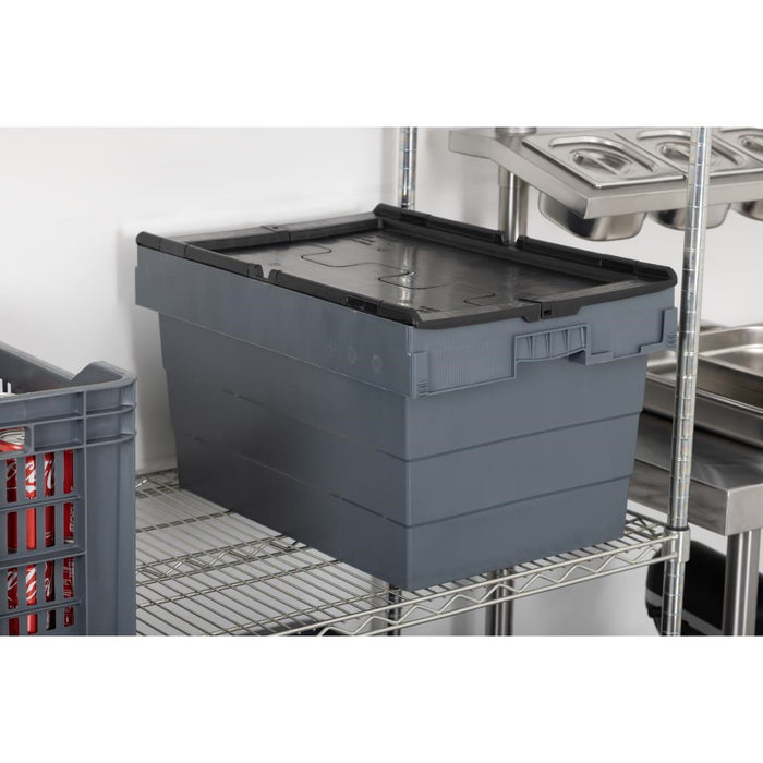 Vogue Plastic Transport Storage Crate with Attached Lid 600x400x320mm Vogue