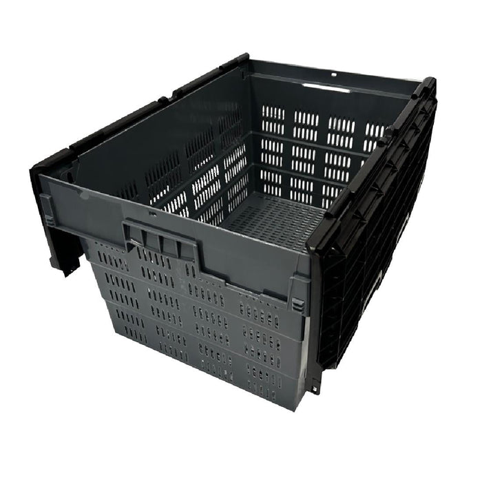 Vogue Perforated Plastic Transport Storage Crate with Attached Lid 600x400x320mm Vogue