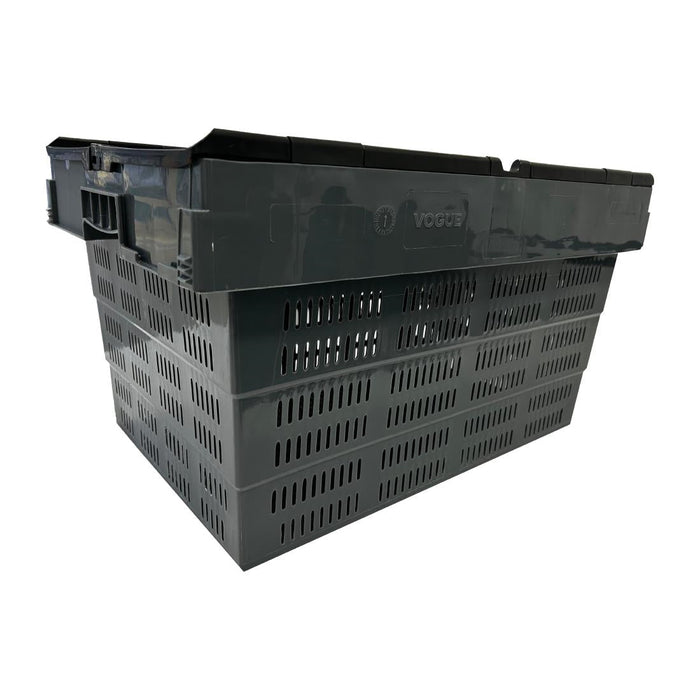 Vogue Perforated Plastic Transport Storage Crate with Attached Lid 600x400x320mm Vogue