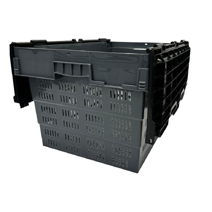 Vogue Perforated Plastic Transport Storage Crate with Attached Lid 600x400x320mm Vogue