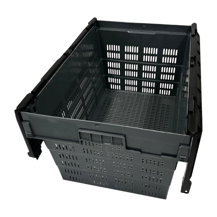 Vogue Perforated Plastic Transport Storage Crate with Attached Lid 600x400x320mm Vogue