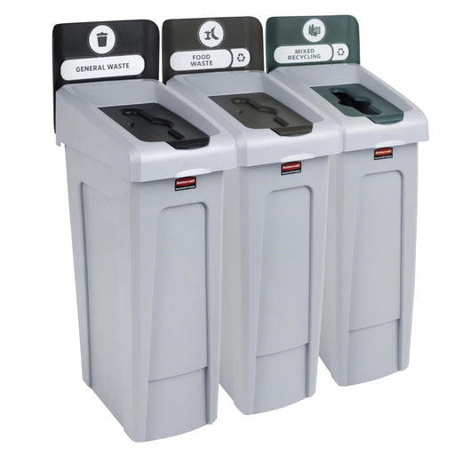 Rubbermaid Slim Jim Three Stream Recycling Station 3x 87Ltr Slim Jim