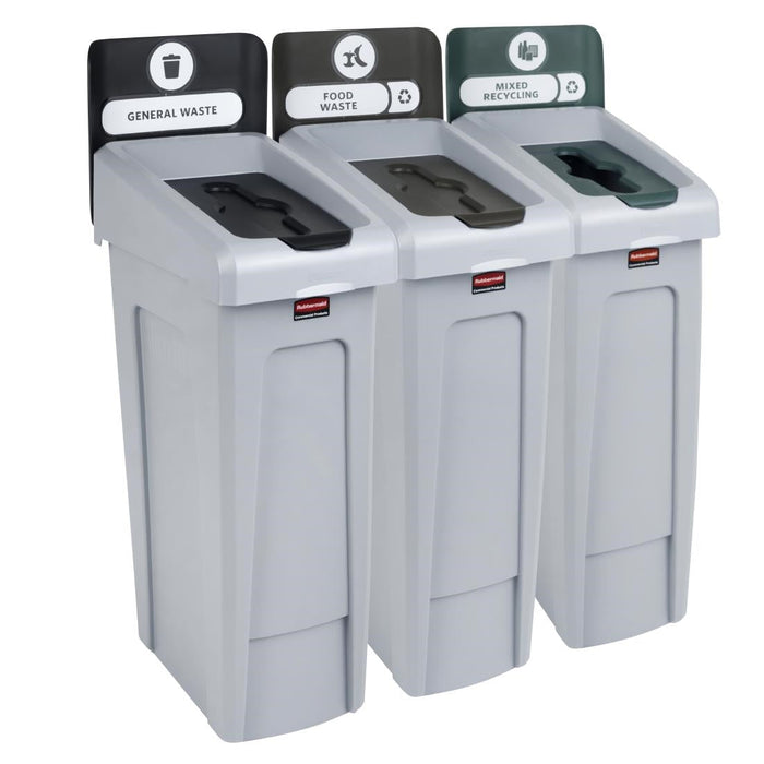 Rubbermaid Slim Jim Three Stream Recycling Station 3x 87Ltr Slim Jim