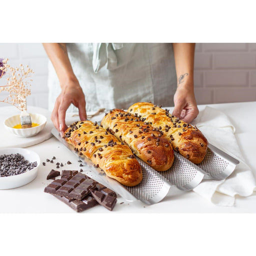 De Buyer Perforated Baguette Baking Tray Stainless Steel 245x400mm (3 Pack) De Buyer