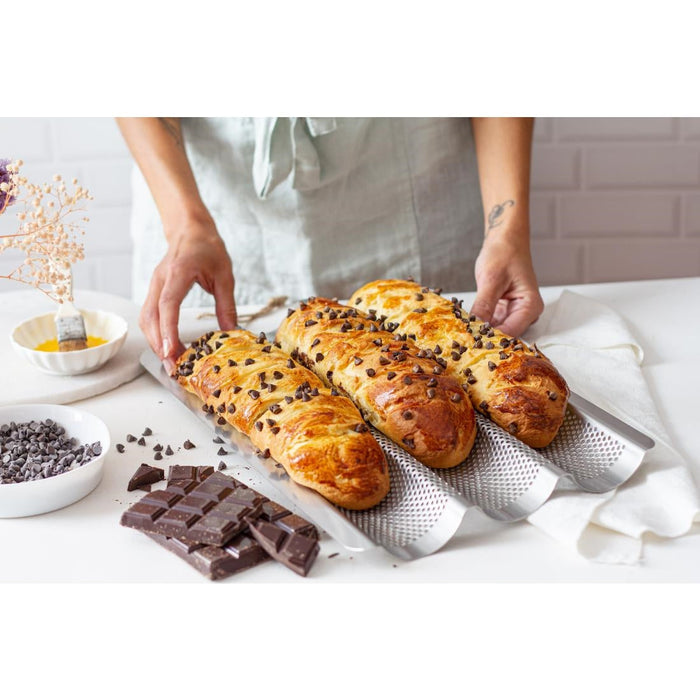 De Buyer Perforated Baguette Baking Tray Stainless Steel 245x400mm (3 Pack) De Buyer