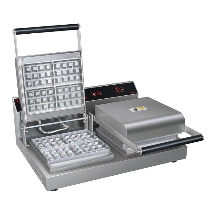 1.96kW. Capacity: 2x 178mm diameter waffles