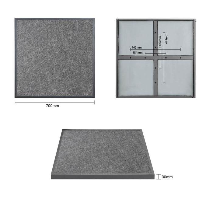 Bolero Black Brushed Mix Outdoor Tempered Glass Table Top Square Grey Trim 700mm Bolero