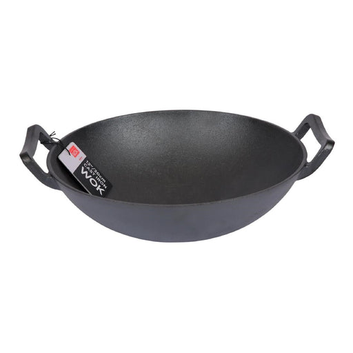 Dexam School of Wok Pre-Seasoned Cast Iron Flat Base Wok 300mm School of Wok by Dexam