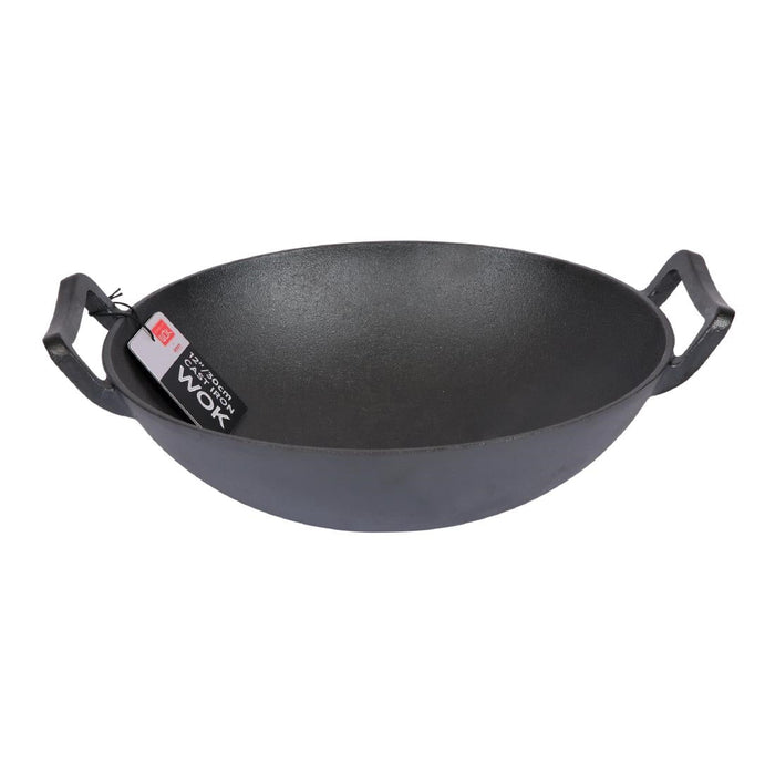 Dexam School of Wok Pre-Seasoned Cast Iron Flat Base Wok 300mm School of Wok by Dexam