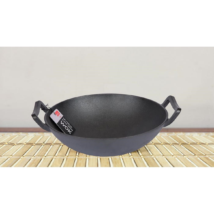 Dexam School of Wok Pre-Seasoned Cast Iron Flat Base Wok 300mm School of Wok by Dexam