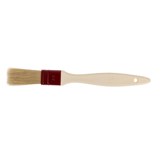 25mm wide bristles. Flat. Dishwasher proof plastic handle.