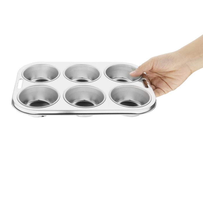 Vogue Stainless Steel Deep Muffin Tray 6 Cup Vogue