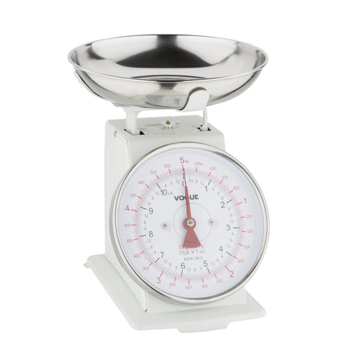 Capaciteit: 5kg. Eenvoudig af te lezen wijzerplaat. Afneembare kom.
