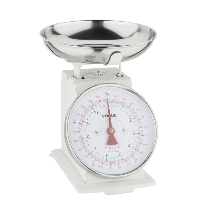 Capaciteit: 5kg. Eenvoudig af te lezen wijzerplaat. Afneembare kom.