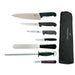 Contains: Cooks Knife, Fillet Knife, Palette Knife, Boning Knife, Paring Knife, Steel, Peeler and Wallet