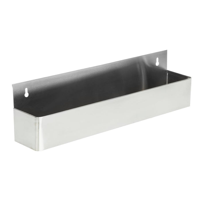 90(H) x 560(W) x 100(D)mm. 22" wide rail. Stainless steel.