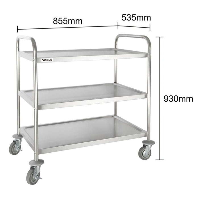 Vogue Stainless Steel 3 Tier Clearing Trolley Large Vogue