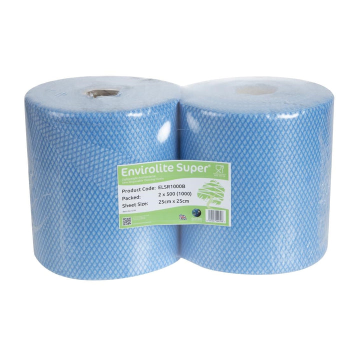 EcoTech Envirolite Super Antibacterial Cleaning Cloths Blue (Roll of 2 x 500) EcoTech