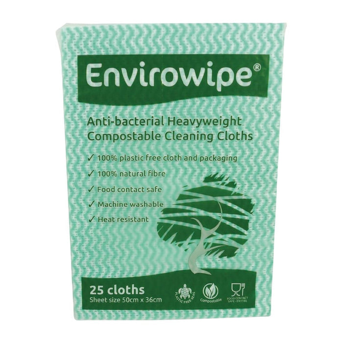 EcoTech Envirowipe Antibacterial Compostable Cleaning Cloths Green (25 Pack) EcoTech