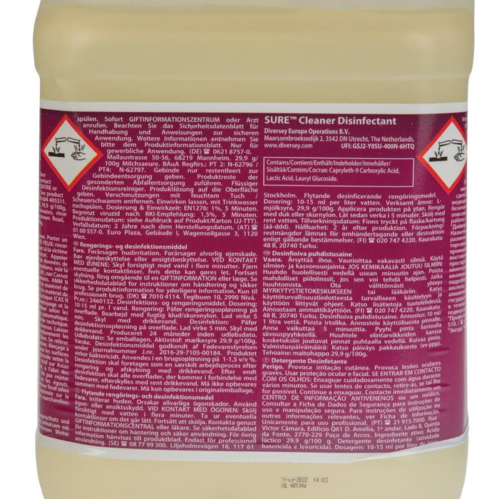 SURE Cleaner and Disinfectant Concentrate 5Ltr Diversey