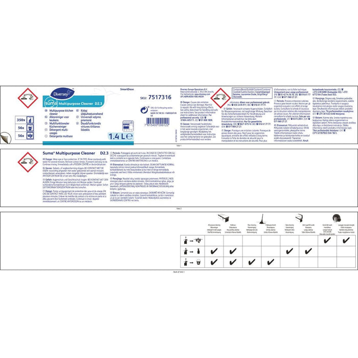Suma SmartDose D2.3 Multi-Purpose Cleaner Super Concentrate 1.4Ltr Diversey