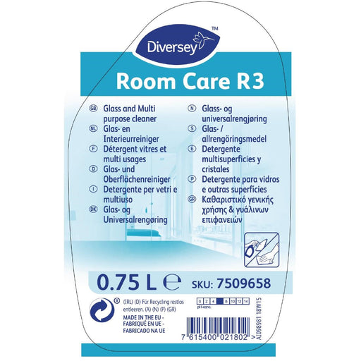 Room Care R3 Glass and Multi-Surface Cleaner Ready To Use 750ml Diversey