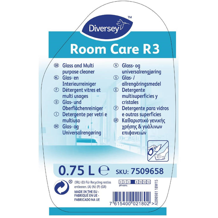 Room Care R3 Glass and Multi-Surface Cleaner Ready To Use 750ml Diversey