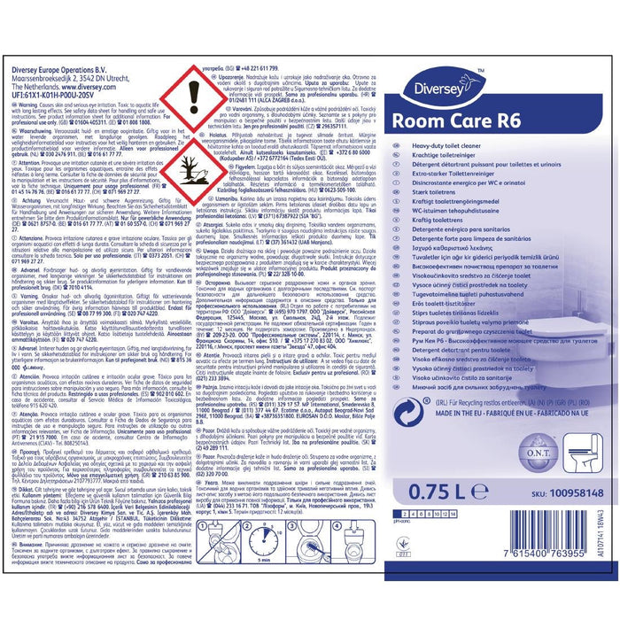 Room Care R6 Heavy-Duty Toilet Cleaner Ready To Use 750ml Diversey