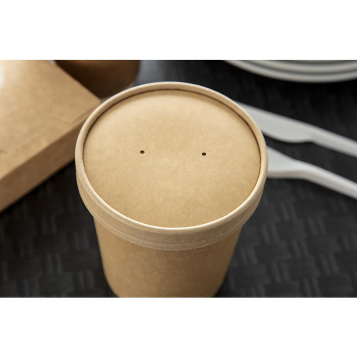 Colpac Recyclable Kraft Microwavable Soup Cup Lids 450ml (500 Pack) Colpac