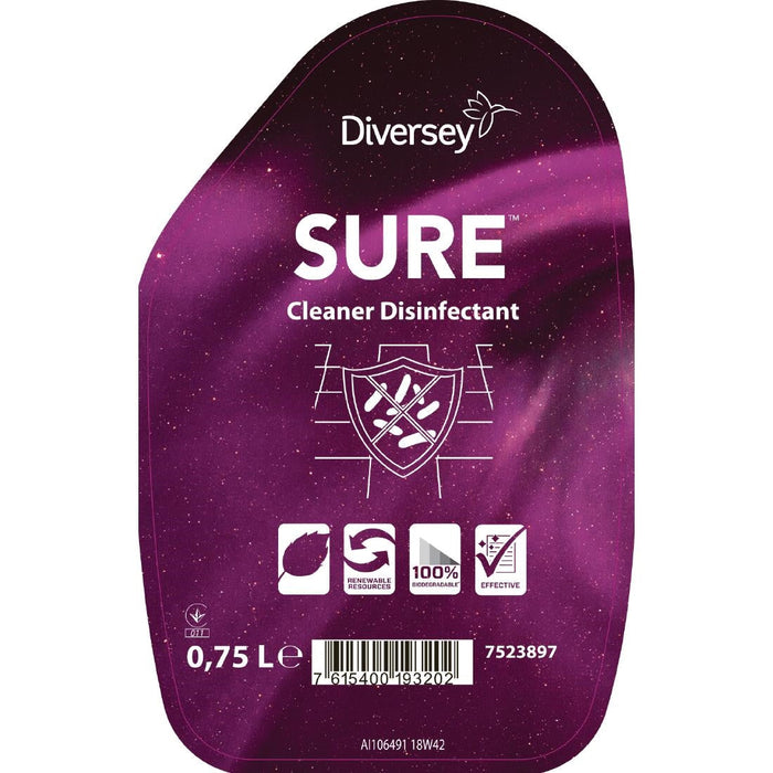SURE Cleaner and Disinfectant / Descaler Refill Bottles 750ml (6 Pack) Diversey