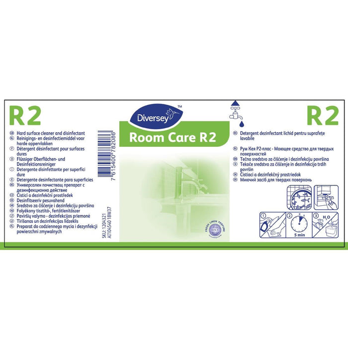 Room Care R2 Multi-Surface Cleaner and Disinfectant Refill Bottles 300ml (6 Pack) Diversey