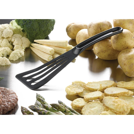 Matfer Bourgeat Pelton Exoglass Slotted Spatula 30cm Black Matfer Bourgeat