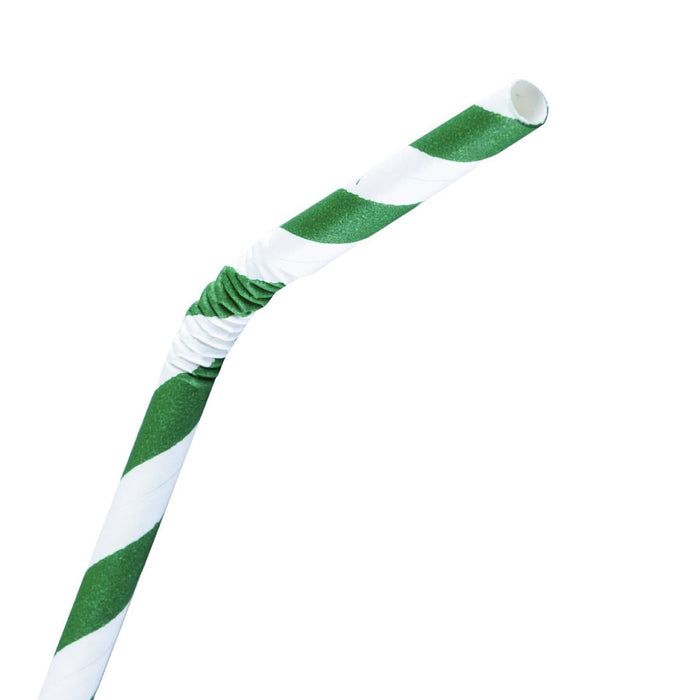 Fiesta Compostable Bendy Paper Straws Green Stripes (250 Pack) Fiesta Compostable