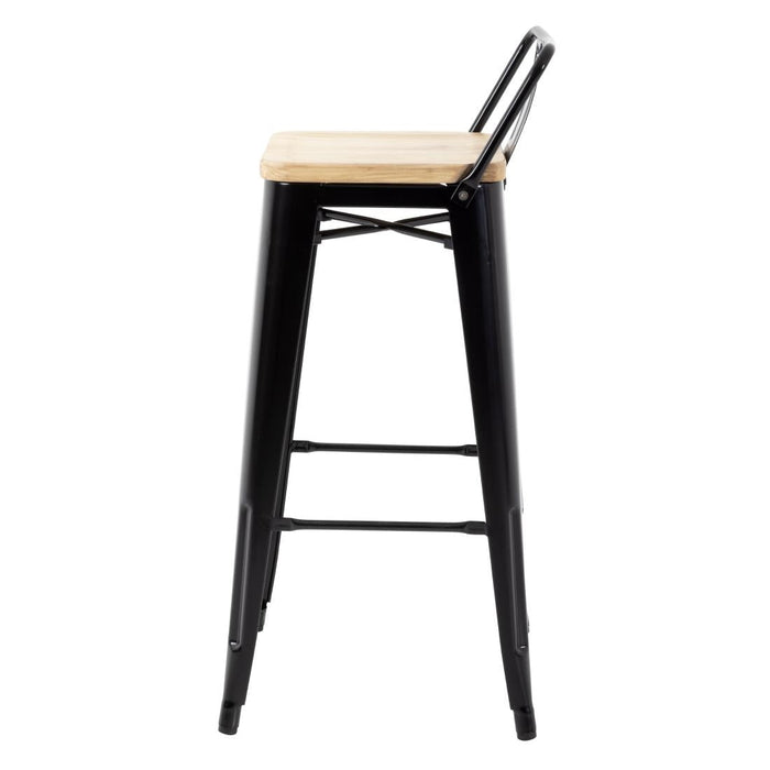 Bolero Bistro Backrest High Stools with Wooden Seat Pad Black (4 Pack) Bolero