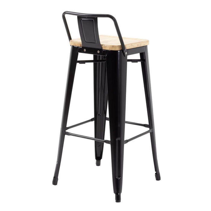 Bolero Bistro Backrest High Stools with Wooden Seat Pad Black (4 Pack) Bolero