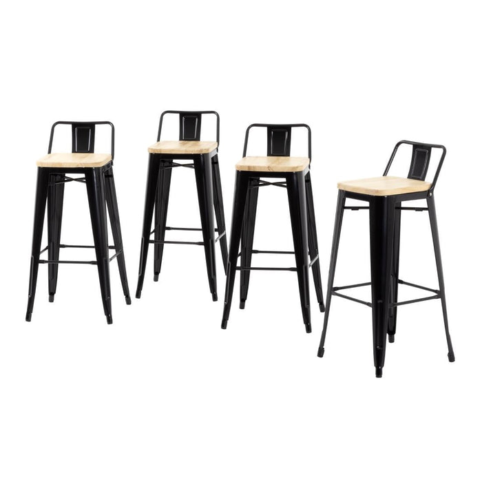 Bolero Bistro Backrest High Stools with Wooden Seat Pad Black (4 Pack) Bolero