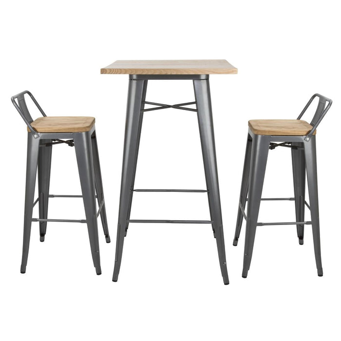 Bolero Bistro Backrest High Stools with Wooden Seat Pad Gun Metal (4 Pack) Bolero