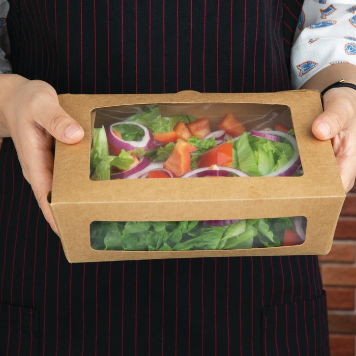 Fiesta Compostable Salad Boxes with PLA Windows 1600ml (200 Pack) Fiesta Compostable