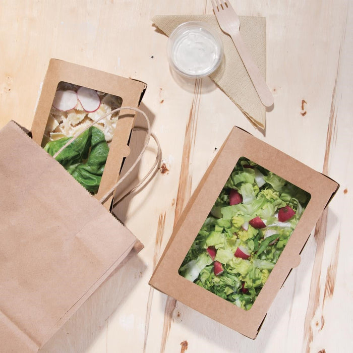Fiesta Compostable Salad Boxes with PLA Windows 1600ml (200 Pack) Fiesta Compostable