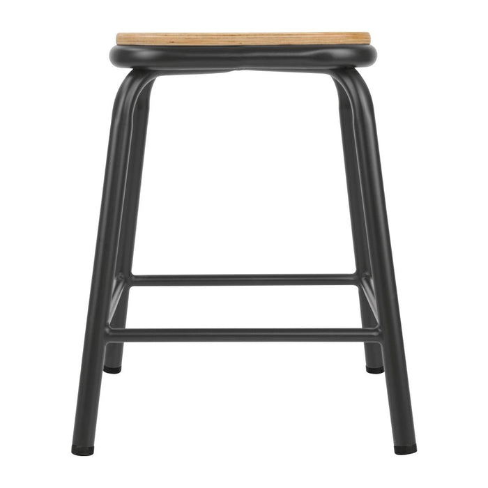 Bolero Cantina Low Stools with Wooden Seat Pad Metallic Grey (4 Pack) Bolero