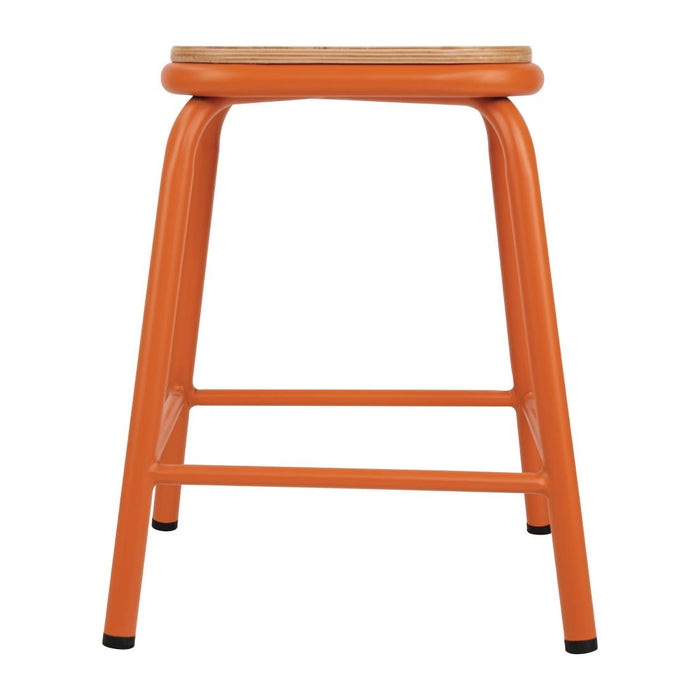 Bolero Cantina Low Stools with Wooden Seat Pad Orange (4 Pack) Bolero
